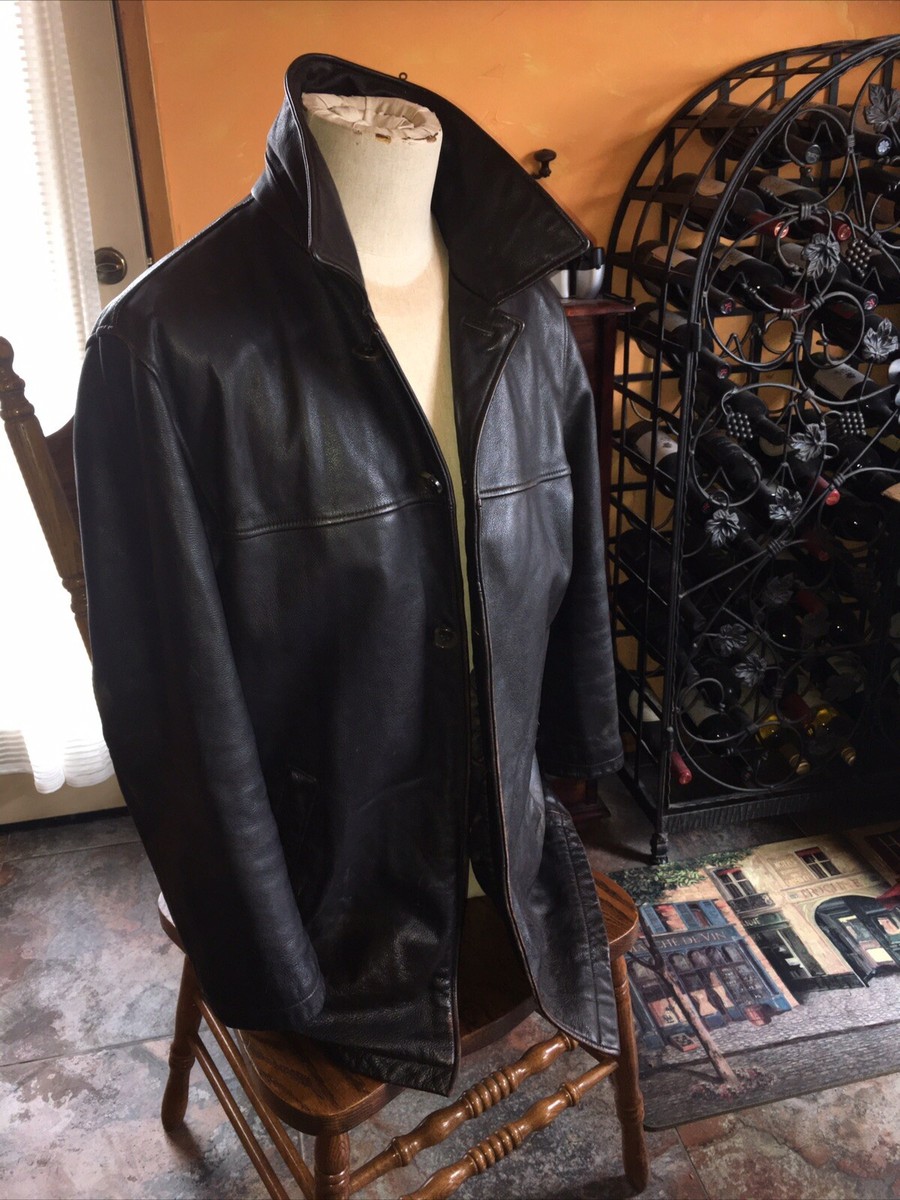 Vintage EDDIE BAUER Car Coat Genuine Leather Jacket Fully Lined